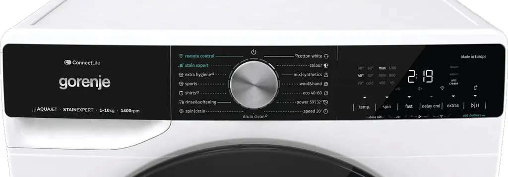 Пральна машина Gorenje фронтальна 10 кг 1400 A+++ 60 см дисплей інвертор пара Wi-Fi підсвітка барабану білий - фото 6