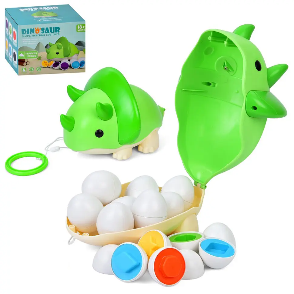 Детская каталка на палке "Динозаврик" Bambi XQS2087A, яйца-пазлы 12 штук - фото 3