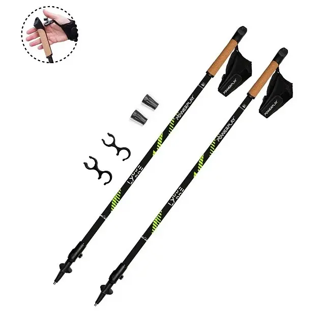 Палиці для скандинавської ходьби PowerPlay 9104 Lykke 80-135 см Black/Green (пара) (PP_9104_LYKKE) - фото 2