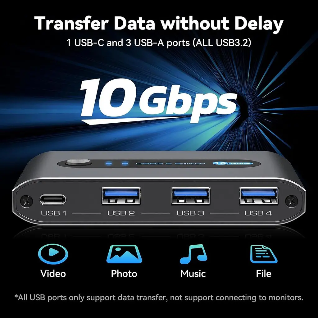 PVBCTCSID 10 Гбіт/с USB C-комутатор для двох ПК, спільне використання пристроїв USB C та A для миші, клавіатури, принтера - фото 7