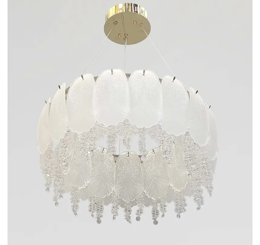 Кругла золота світлодіодна люстра Artlight 7097/550GD з матовим скляним листям і прозорим нижнім декором 95W - фото 2