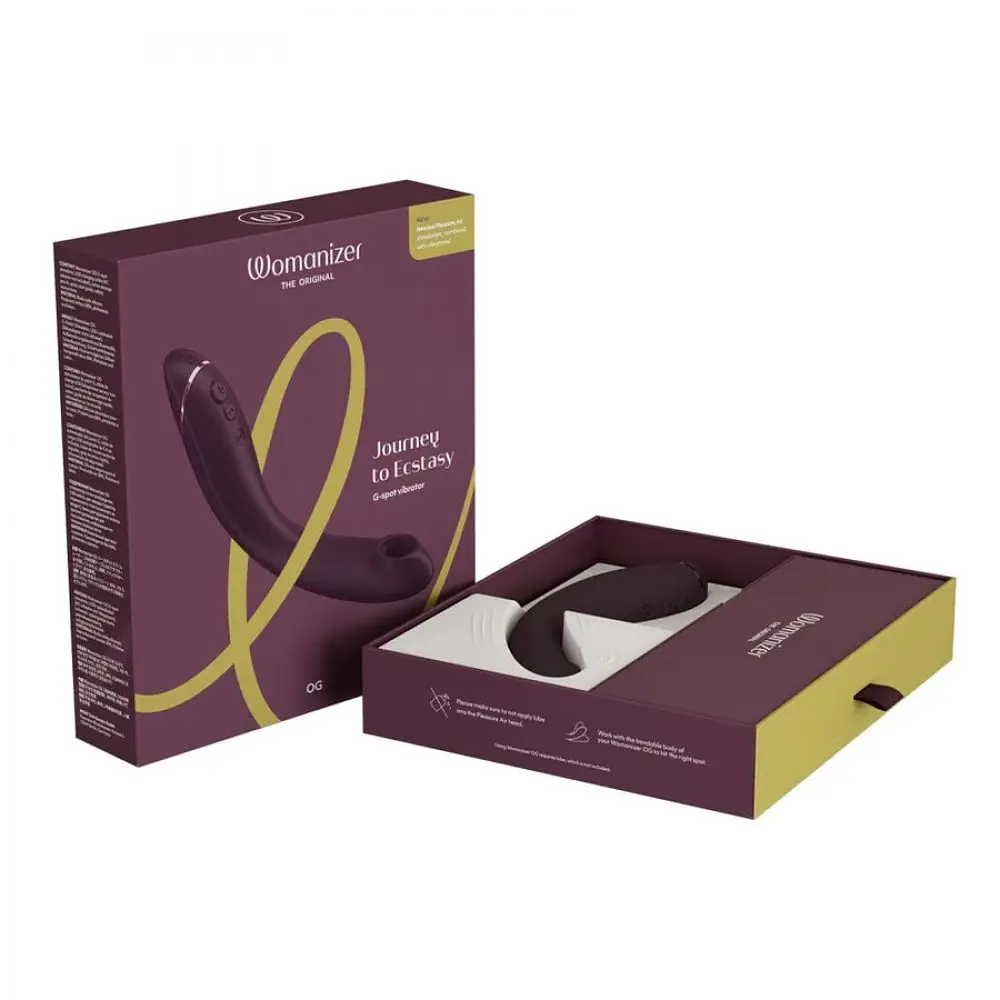 Лубрикант Womanizer OG + 50 мл - Вибратор для точки G c вакуумной стимуляцией, 17.6х3.9 см баклажановый - фото 2