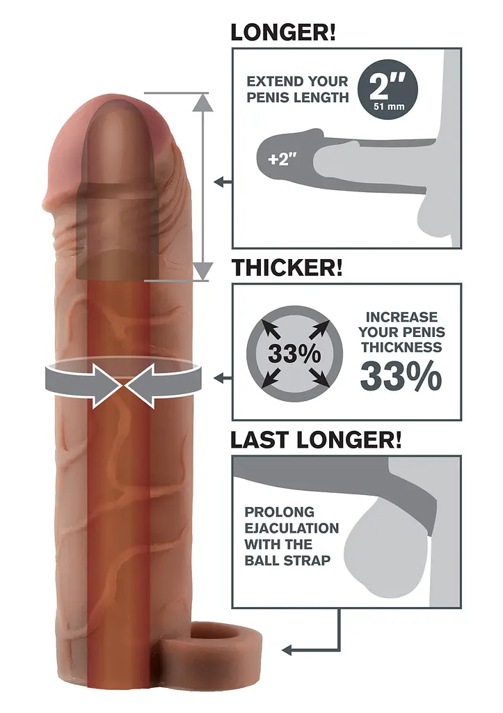 Насадка на пеніс Pipedream Perfect 2" Extension with Ball Strap 19.1 см коричневий - фото 3
