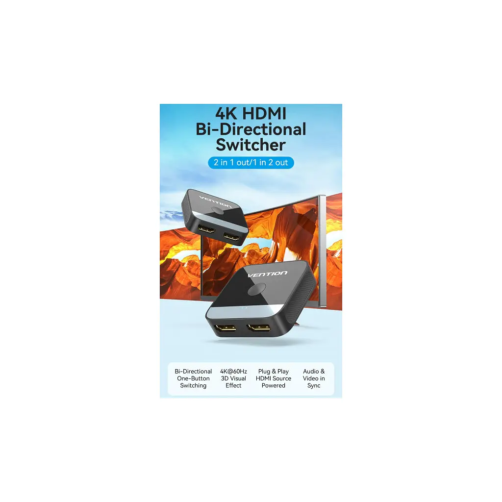 Спліттер VENTION HDMI 2.0 UHD 4K 60Hz 3D, HDCP,1080P перемикач двонаправлений (AKOB0) - фото 12