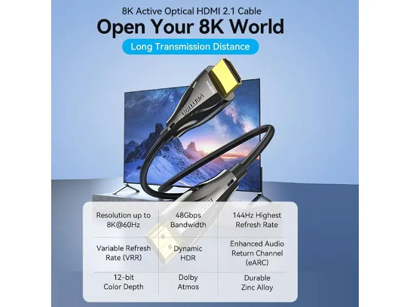 Кабель Vention HDMI to HDMI V2.1 15m Black (ALBBN) - фото 6