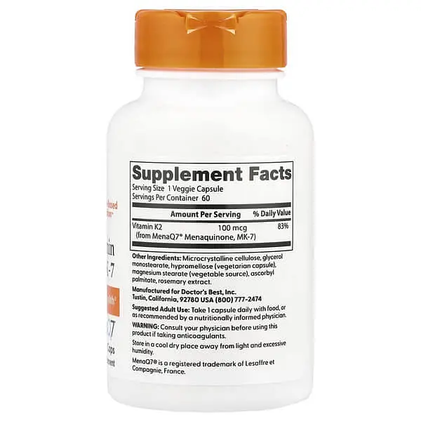 Вітамін К Vitamin K2 MK-7 100 mcg 60 Veggie Caps Doctor's Best vit0006309 - фото 2