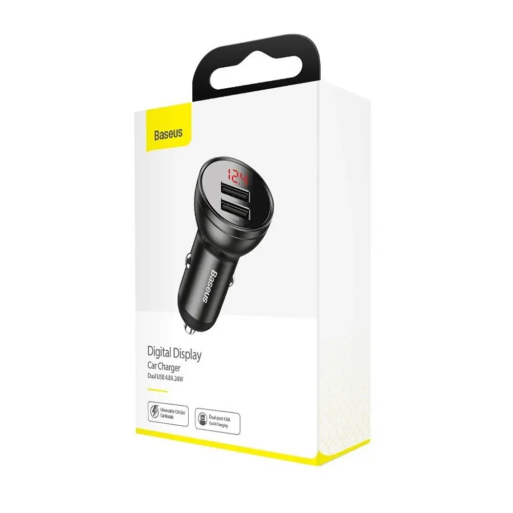 АЗП Baseus Digital Display Dual USB 4.8A Car Charger 24W Grey - фото 2