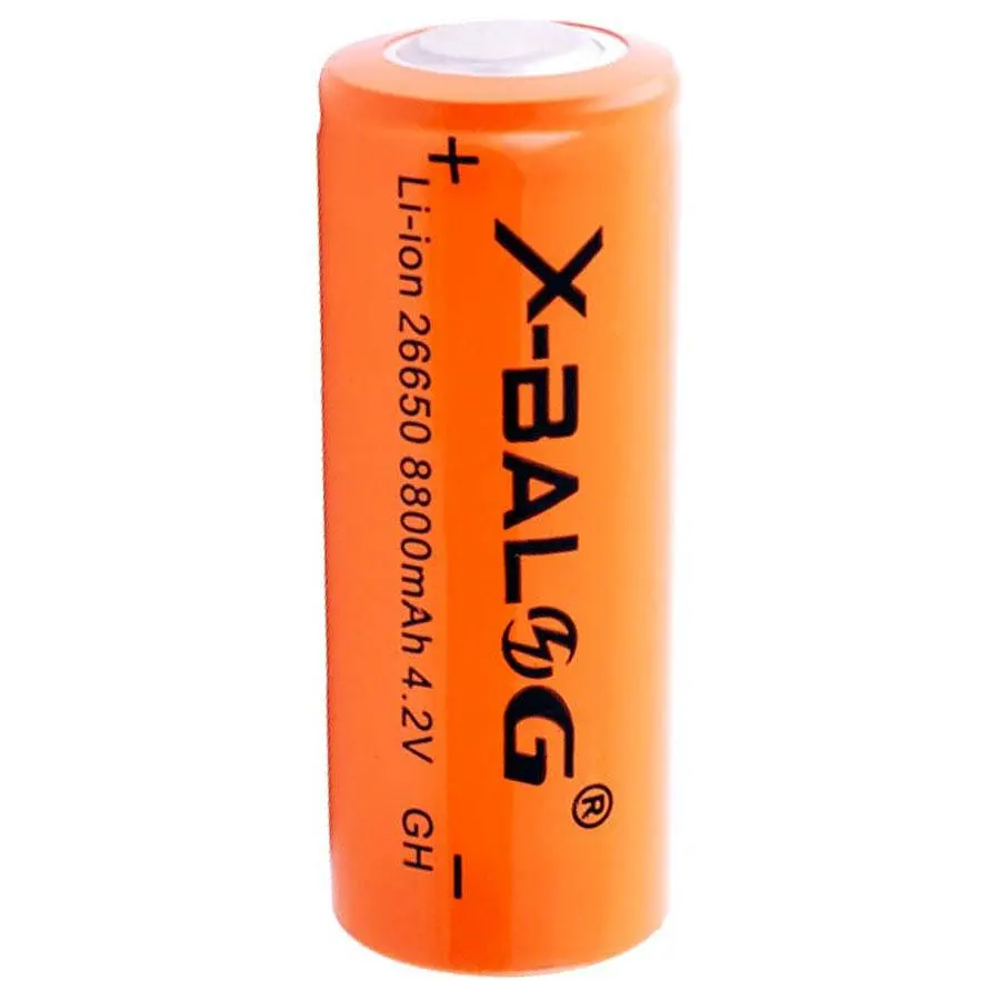 Акумулятор 26650 X-BALOG Li-Ion 4.2 V 8800 mAh Жовтогарячий, акумуляторна батарея 26650 для прожектора - фото 4