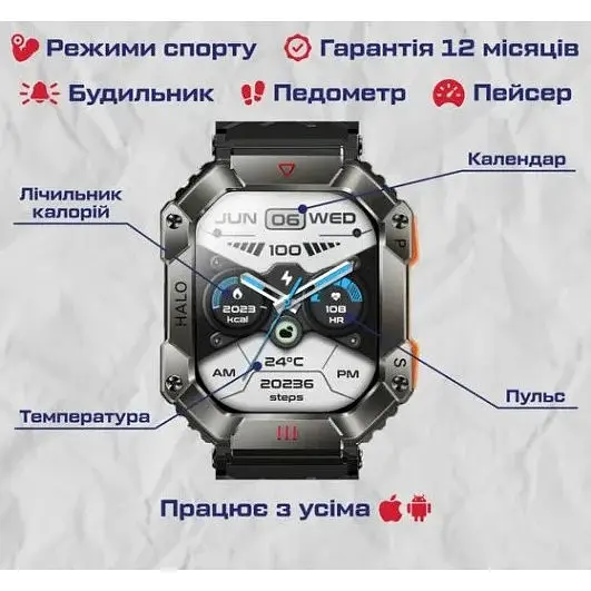 Розумний смарт-годинник Uwatch Smart Racer K з компасом Чорний - фото 6