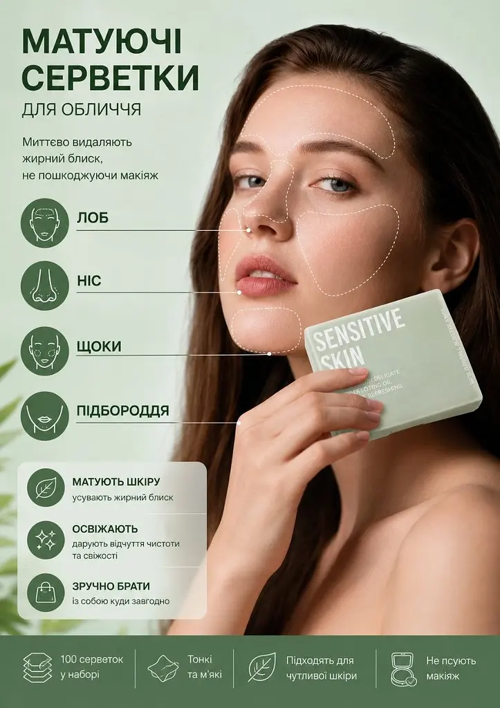 Матуючі серветки для обличчя 100 шт з дзеркальцем – компактні серветки від жирного блиску - фото 2
