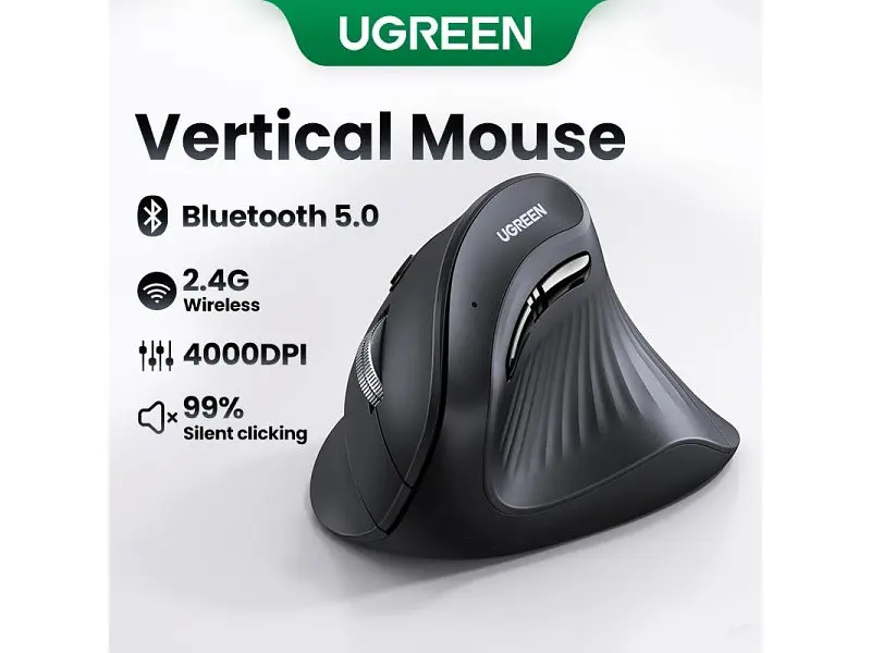 Миша UGREEN MU008 Vertical Ergonomic Black (25444) - фото 3