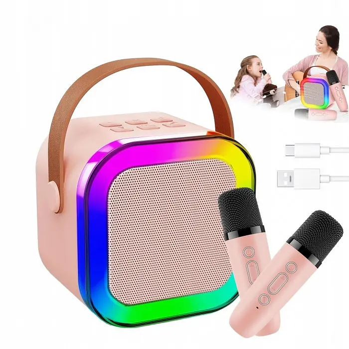 Бездротова колонка та 2 караоке мікрофона та RGB підсвічуванням Winso K12 10W Bluetooth - фото 3