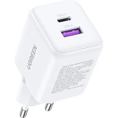 Зарядний пристрій Ugreen USB + USB-C GaN 30 Вт X516 білий (65015) - фото 4