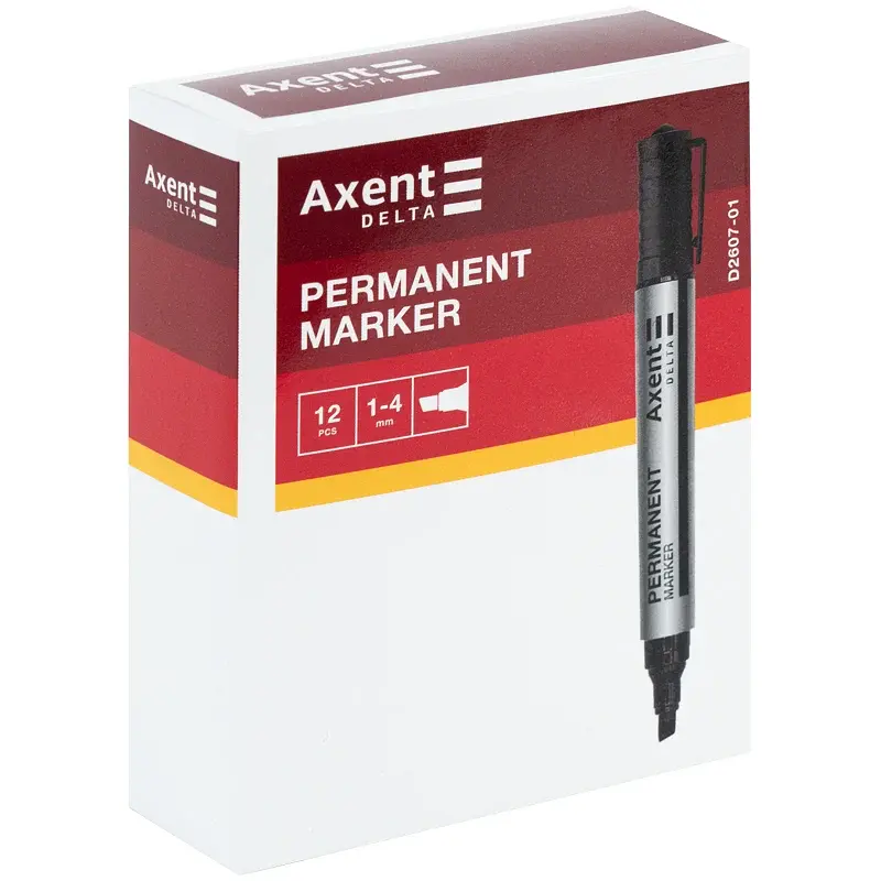 Набір маркерів Axent Permanent D2607 Standard 1-4 мм клиноподібний чорний 12 шт. (D2607-01) - фото 3