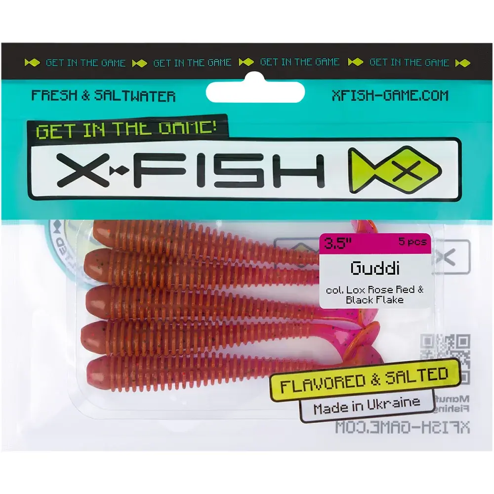 Силікон X-Fish Guddi 3.5" Lox Rose Red & Black Flake (5шт/уп) - фото 2