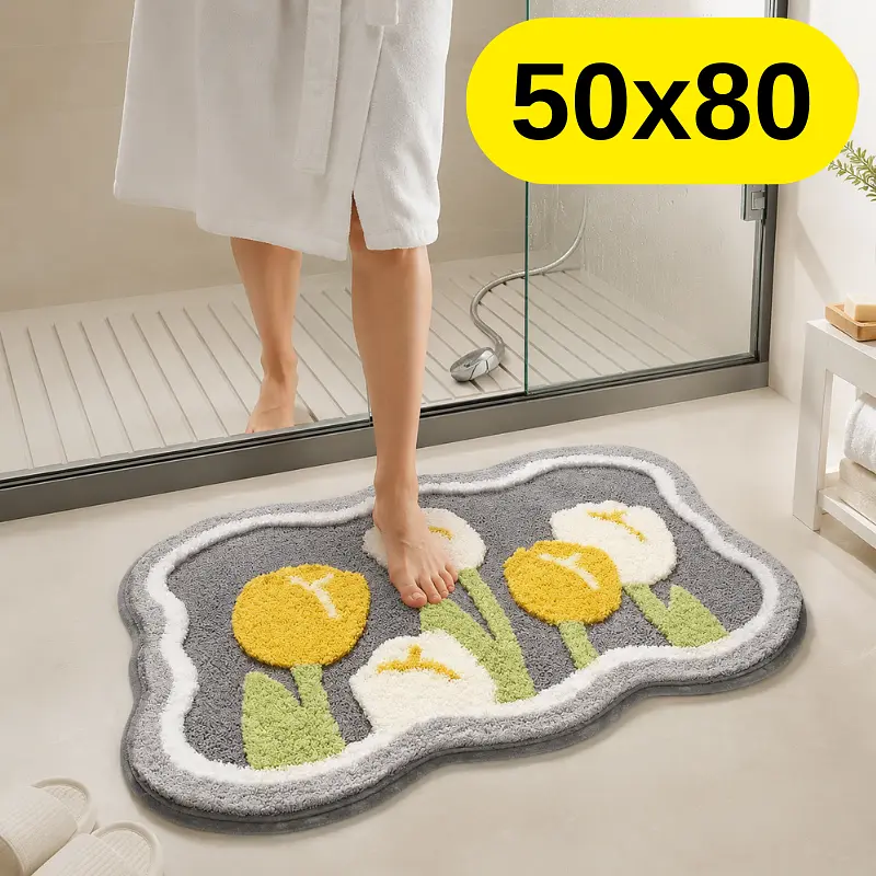 Стильний та практичний килимок для ванної кімнати 50×80 см зі кашеміру — м’який, антиковзкий, вологопоглинаючий KT9000082 - фото 2