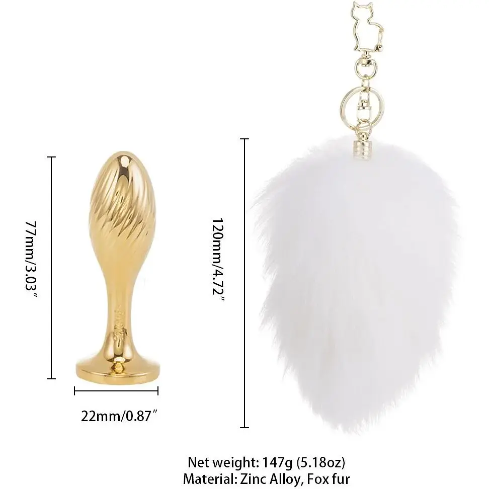 Металева анальна пробка Кролячий хвост Lockink Sevanda White Bunny-Tail Anal Pear-shape Plug - фото 6