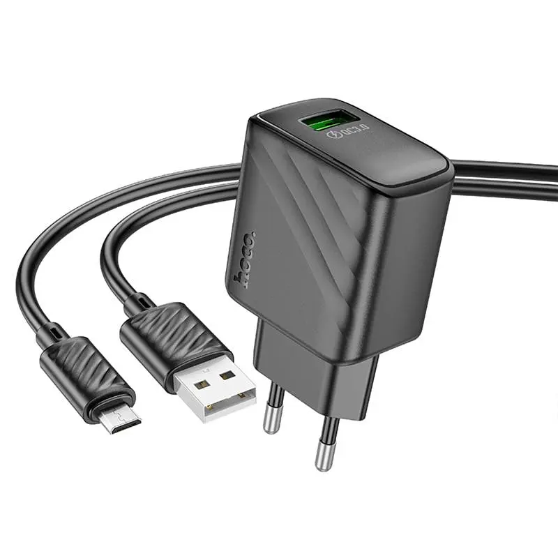 МЗП Hoco CS21A Rich QC3.0 18W (1USB-A) + кабель USB to MicroUSB Black - фото 3
