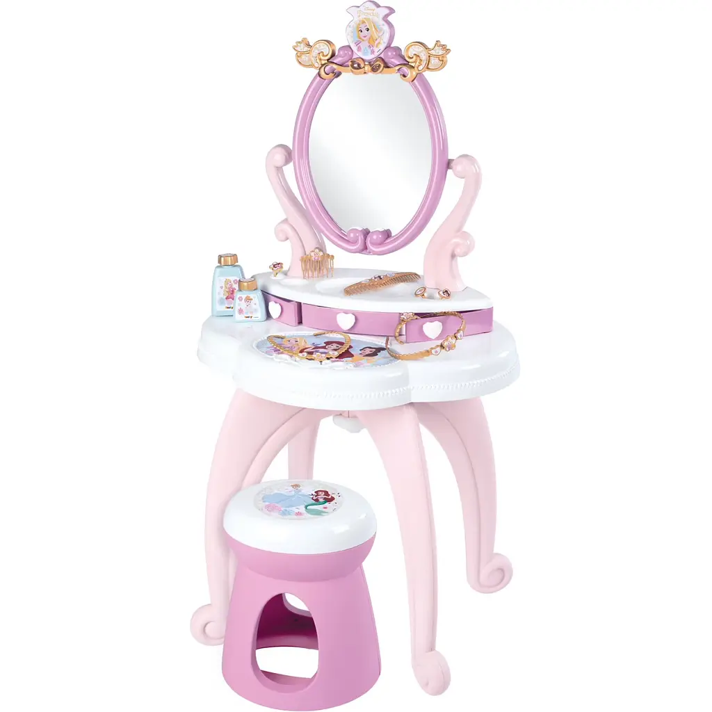 Столик з дзеркалом Smoby Toys Дісней. Принцеси Перукарня 2 в 1 зі стільчиком, з аксесуарами 49х36х94 см (320250)