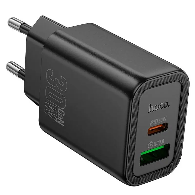 СЗУ Hoco N63 Gentle PD30W+QC3.0 (1USB-A/1C) + кабель Type-C to Lightning Black - фото 4