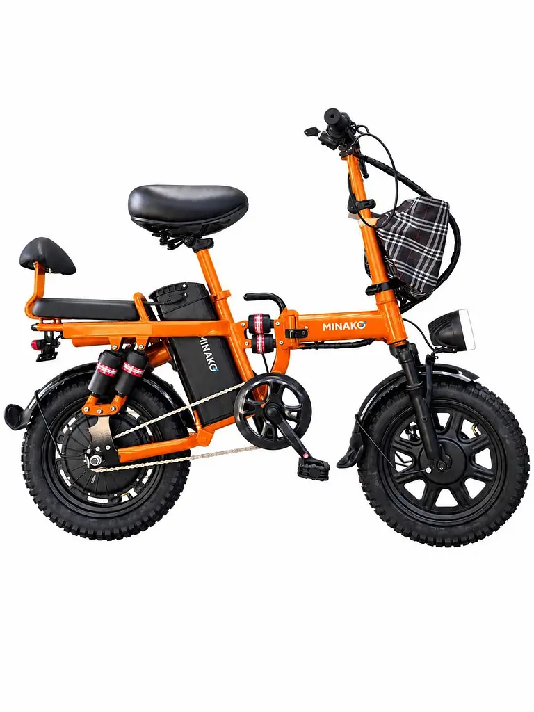 Електровелосипед Minako Mini 16" двомісний (1000W, 24Ah) + Пасажирське сидіння Помаранчевий - фото 2