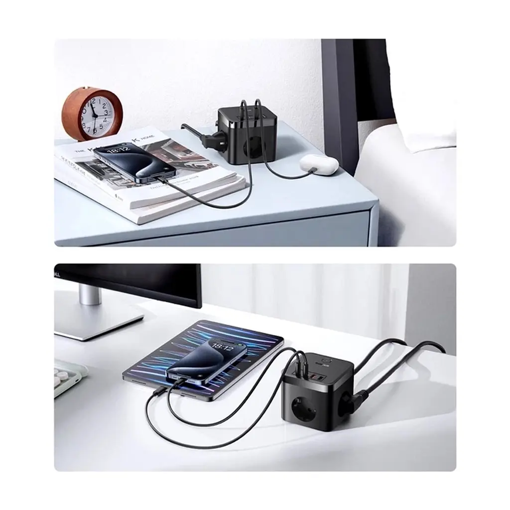 Мережевий фільтр живлення Baseus PowerCombo Cube Power Strip (E00066400117-00) - фото 2