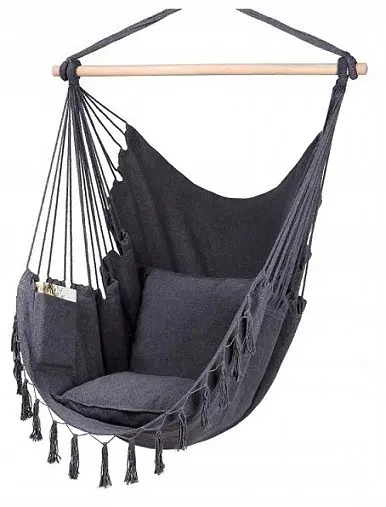 Підвісне крісло бразильський гамак BOHO 100 см + 2 шт подушки Dark Grey - фото 2