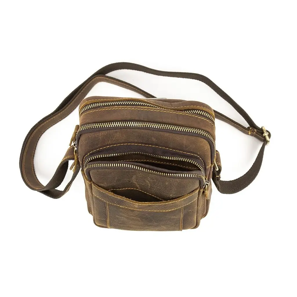 Невеликий шкіряний месенджер коричневого кольору Tiding Bag M39-681DB - фото 6