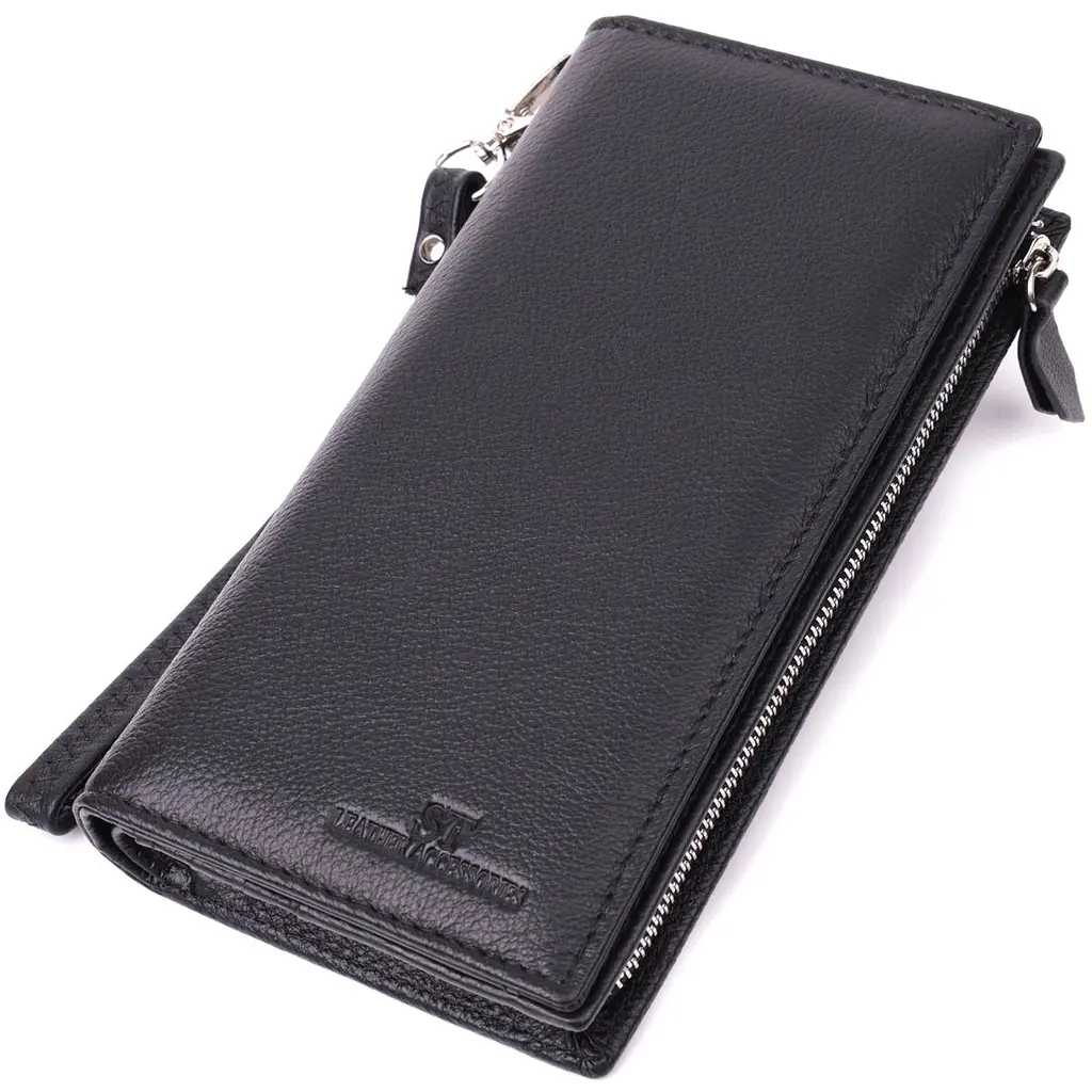 Вертикальний гаманець-клатч унісекс із натуральної шкіри ST Leather 22532 чорний - фото 5