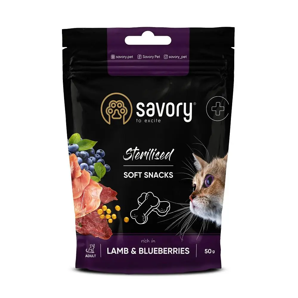 М'які ласощі Savory для здоров'я стерилізованих котів, ягня з чорницею 50 г (арт.31416)