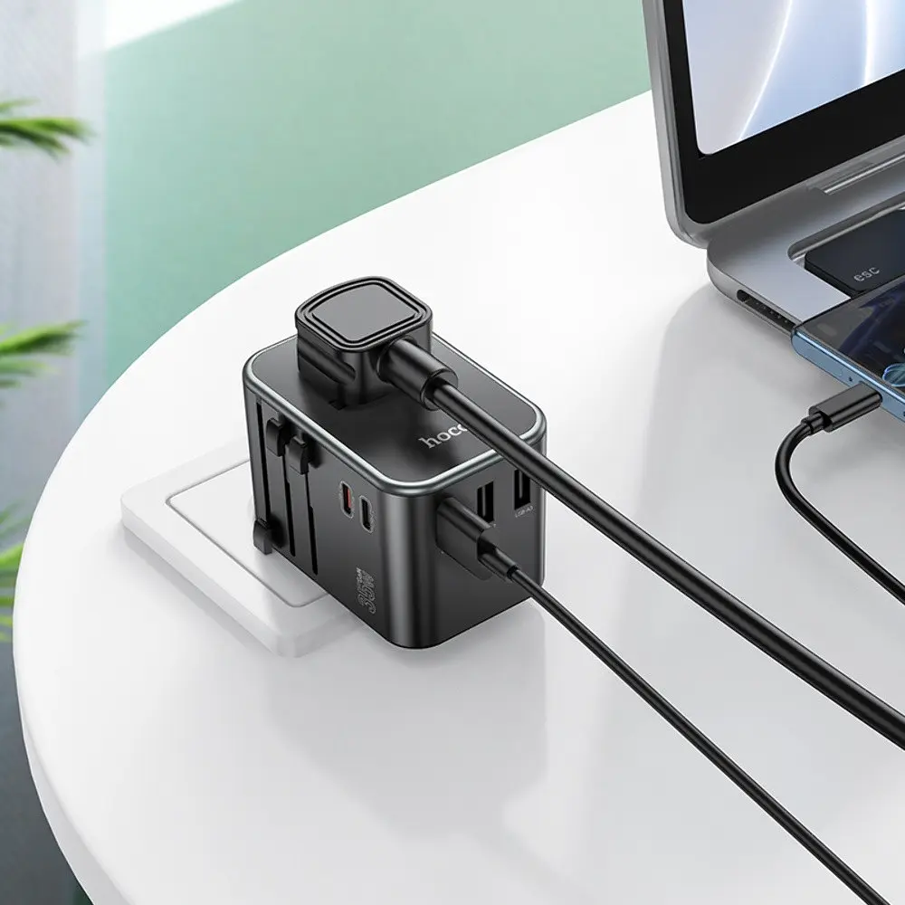 Мережевий зарядний пристрій Hoco AC19 3 USB/2 Type-C PD 35W чорний - фото 2