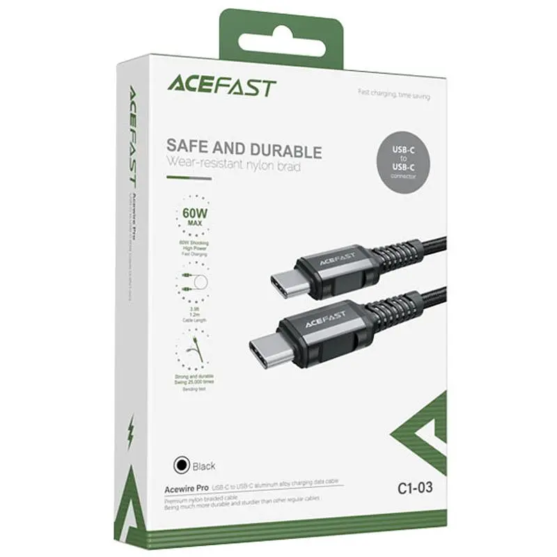 Дата кабель Acefast C1-03 Type-C to Type-C 60W (1.2m) Black - фото 3
