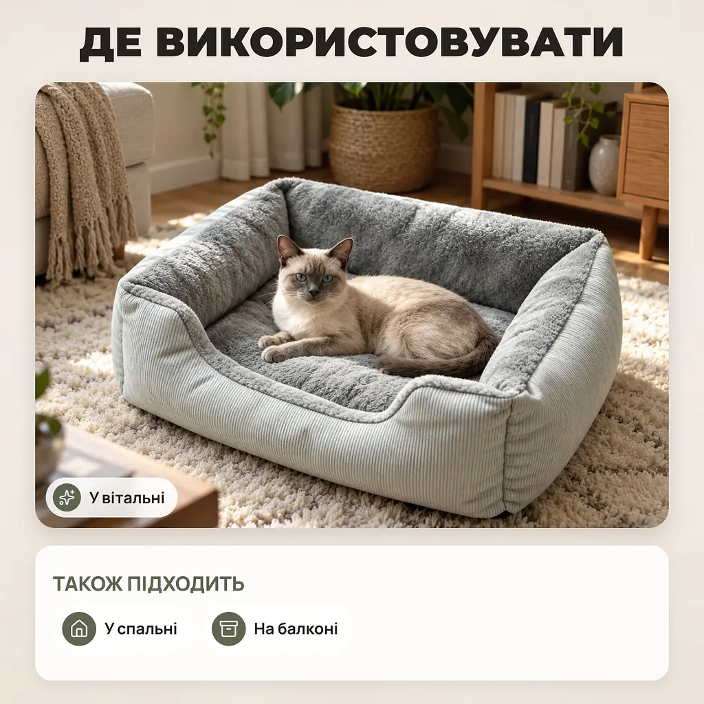 Лежанка для котів і собак з високими бортиками, плюшева, нековзне дно - фото 4