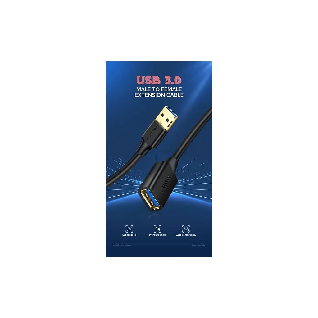Дата кабель USB 3.0 AM/AF 1.5m US129 black Ugreen (30126) - фото 2