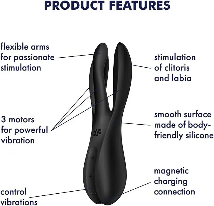 Кліторальний вібратор Satisfyer Threesome 2 Black, 3 гнучкі пальчики, 3 мотори - фото 6