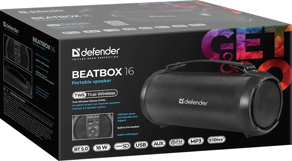 Портативна акустика Defender Beatbox 16 16Вт чорний (65216) (7191842) - фото 4