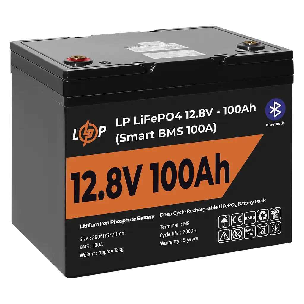 Акумулятор LP LiFePO4 12V (12,8V) - 100 Ah (1280Wh) (Smart BMS 100А) з BT пластик - фото 4