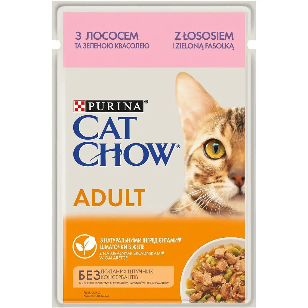 Вологий корм Purina Cat Chow Adult для дорослих кішок із лососем та зеленою квасолею 85 г