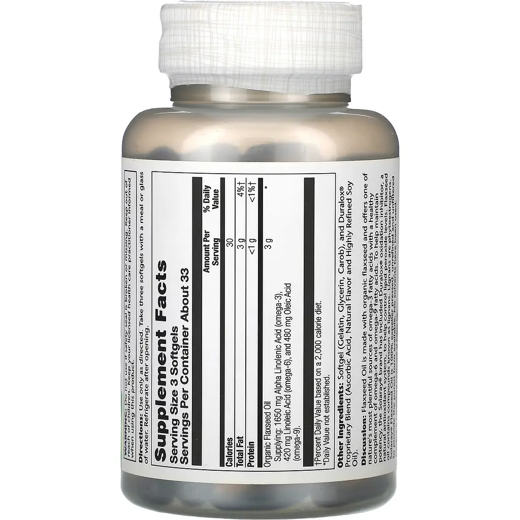 Лляна олія Solaray Flaxseed Oil 100 капсул - фото 3