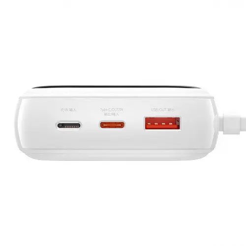 Внешний аккумулятор Baseus Qpow 20 W 20000 mAh PPQD-H02 встроенный Lightning кабель Белый - фото 7