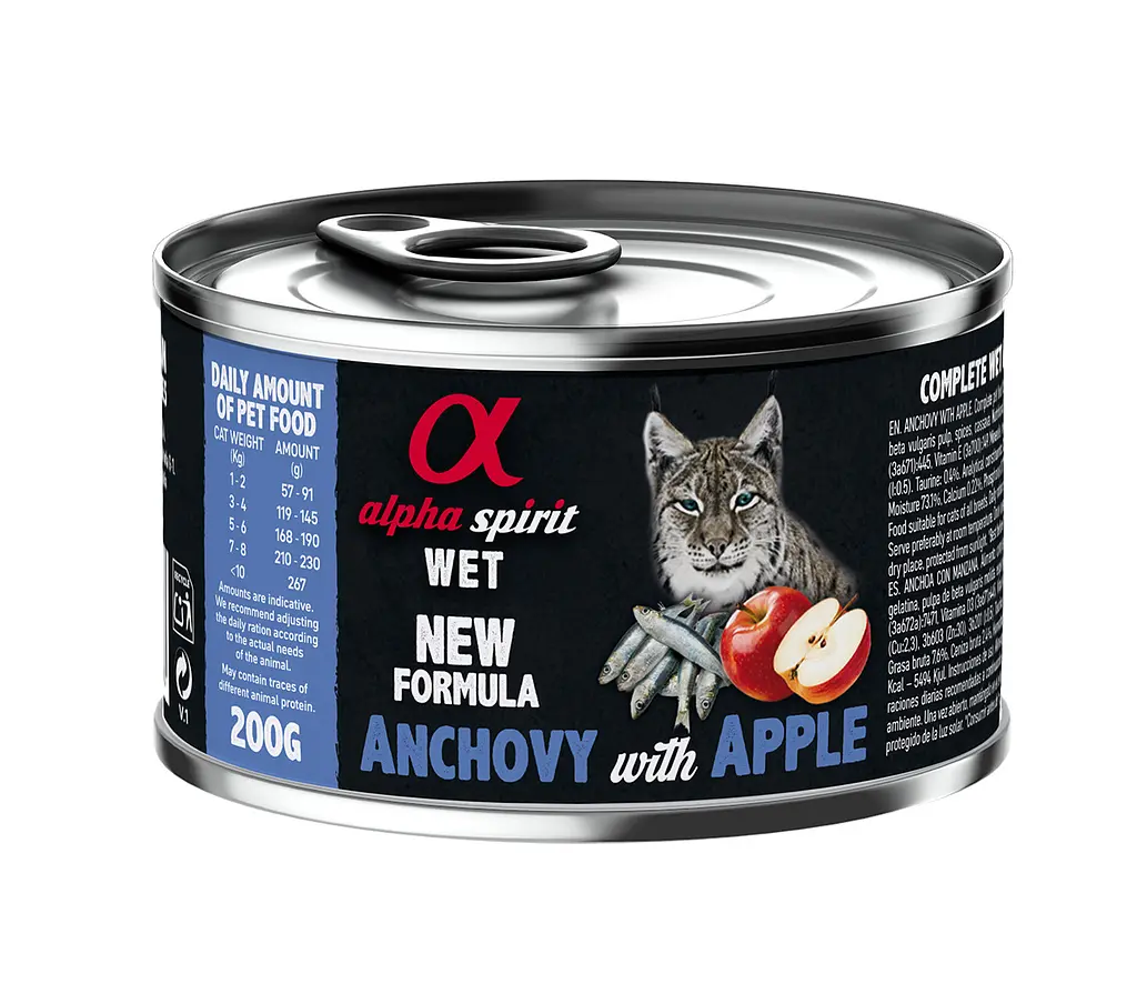 Вологий корм для котів Alpha Spirit з анчоусами та яблуками 200 г as969183