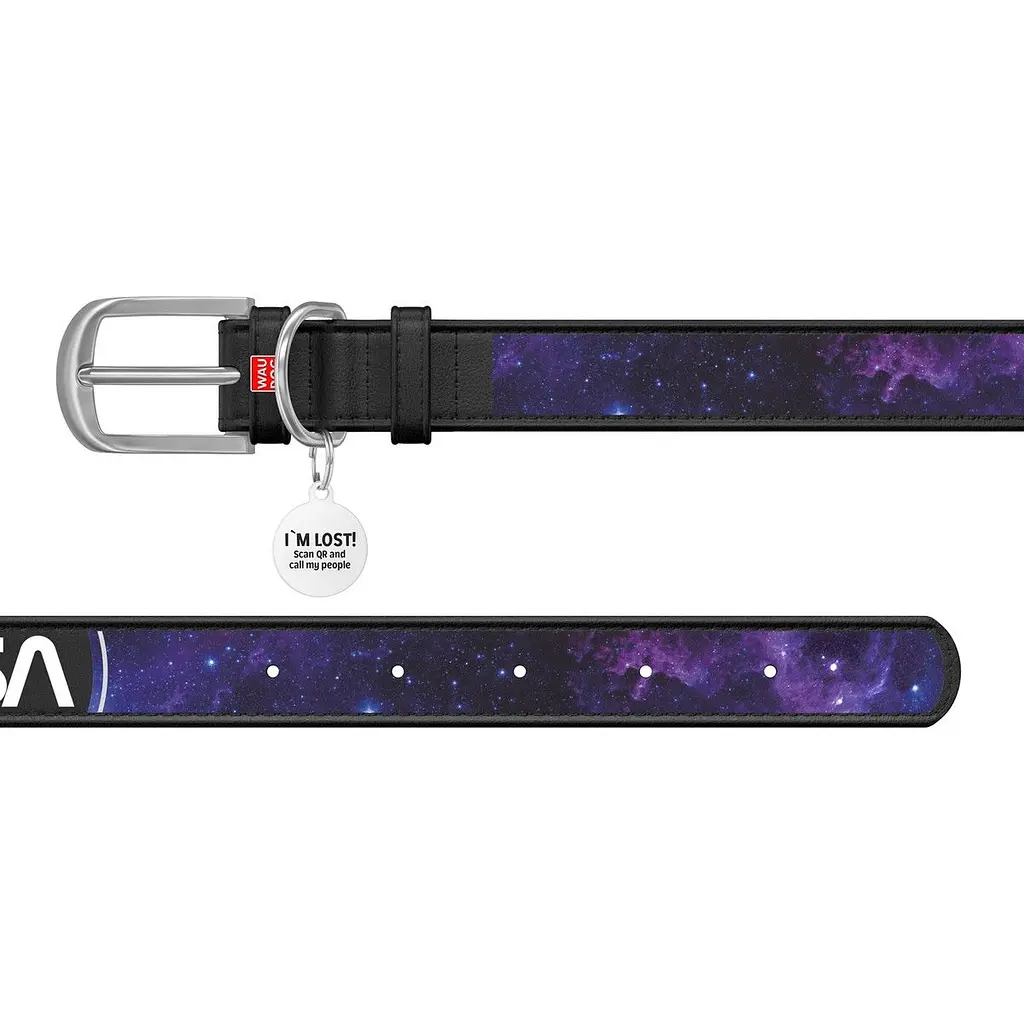 Ошейник для собак Waudog Design NASA21, кожаный, с QR паспортом, M, 30-39х2 см, черный - фото 3