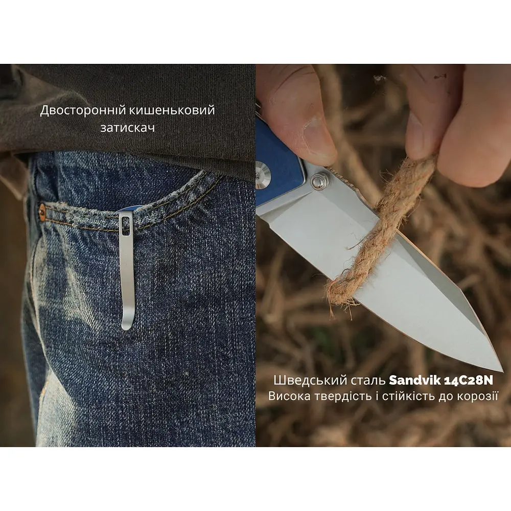 Ніж складаний туристичний Civivi Placoid, (9.3 см) 14C28N / G10 синій - фото 13