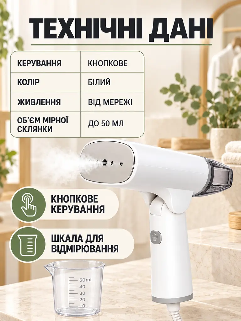 Ручний складаний відпарювач для вертикального прасування одягу Білий (37261537) - фото 5