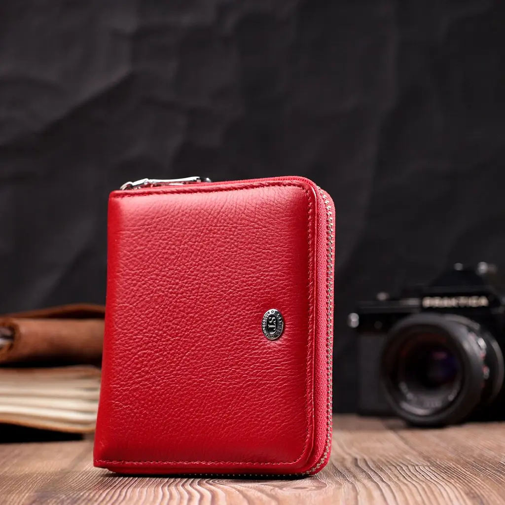 Яскраве портмоне для жінок на блискавці із натуральної шкіри ST Leather 19486 червоний - фото 8