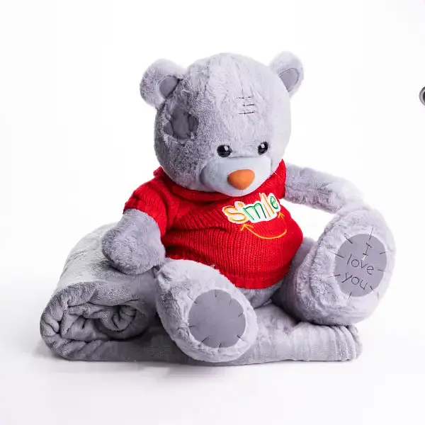 Мягкая игрушка с пледом 110х140 см Мишка Тедди в красном свитере серый детский плюшевый плед игрушка подушка детская ТМ COLORFUL HOME 509-35GR - фото 2