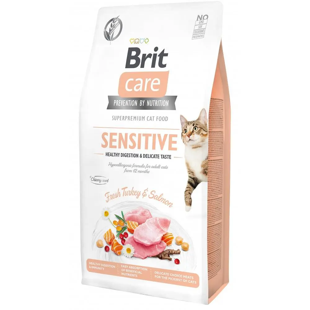 Сухий корм Brit Care Cat GF Sensitive HDigestion & Delicate Taste для котів з чутливим травленням, індичка та лосось 7 кг (арт.171281)