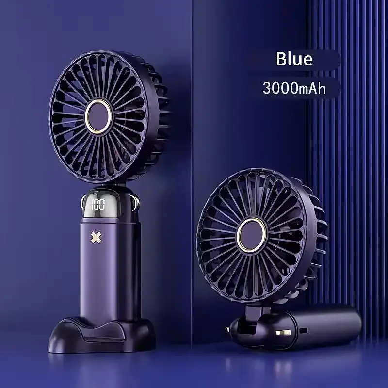 Портативний акумуляторний вентилятор на 5 швидкостей 3000 mAh 18,8 × 9 × 4,65 см Синій (00203)