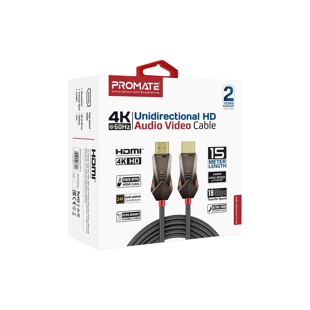 Кабель мультимедійний Promate HDMI M - HDMI M V2.0 чорний 15 м (prolink4k60-15m) - фото 2