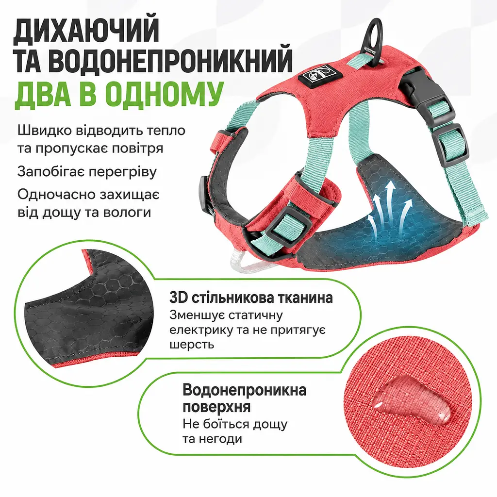 Шлея для собак Nunbell No-Pull з повідцем, регульована та світловідбивна XL, Червоний - фото 9